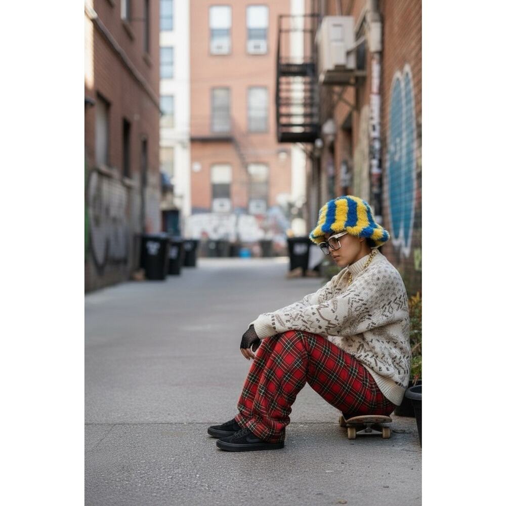 American Vintage 80s 90s Sweater M Streetwear Hip Hop Dad Geometric Grandpacore - Picture 2 of 9